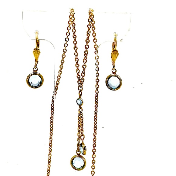 1928 Brand Necklace Earrings Set Gold & Blue Crystal Drops - Picture 9 of 9